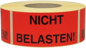 Warnetiketten Maße 145x70mm Papier rot NICHT BELASTEN! TRANSPAK