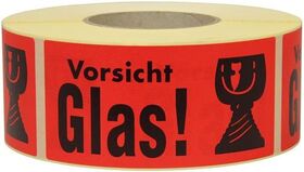Warnetiketten Maße 145x70mm Papier rot Vorsicht Glas! TRANSPAK