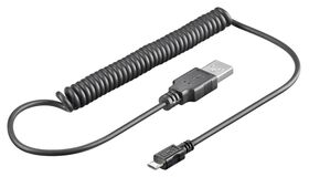 Micro-USB Lade- und Synchronisationskabel, Spiralkabel- VPE: 1