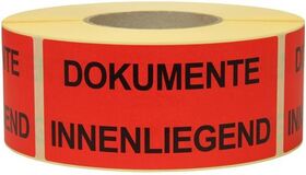 Warnetiketten Maße 145x70mm Papier rot DOKUMENTE innenliegend TRANSPAK