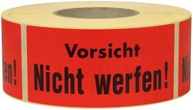 Warnetiketten Maße 145x70mm Papier rot Vorsicht Nicht werfen TRANSPAK