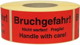 Warnetiketten Maße 145x70mm Papier rot Bruchgefahr Nicht werfen! Fragile!