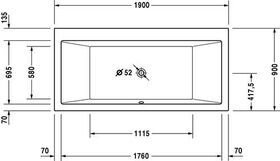 Duravit Rechteck-Badewanne VERO 1900x900mm, 2 Rückenschrägen weiß