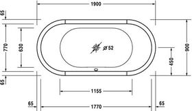 Duravit Oval-Badewanne STARCK 1900x900 freist 2 Rückenschrägen weiß