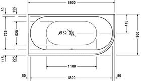 Duravit Whirlwanne DARLING NEW Ecke li 185 l 1900x900 we 2 RS Jet-Syste