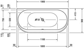 Duravit Whirlwanne DARLING NEW VW 170 l 1900x900 we 2 RS Combi-System L