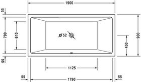 Duravit Rechteck-Badewanne VERO AIR Einbauversion 2 RS 1900x900mm weiß