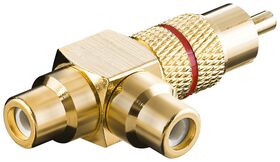 Cinch-Y-Adapter, Stecker zu 2x Buchse, Goldausführung, rot, Rot- VPE: 1