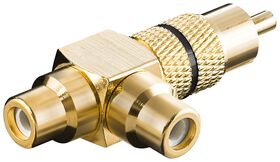 Cinch-Y-Adapter, Stecker zu 2x Buchse, Goldausführung, schwarz, Schwarz- VPE: 1