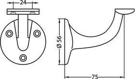 Handlaufträger 3507 Alu.ku.-besch.schwarz D.Wandplatte 56mm ger.Auflage HERMETA