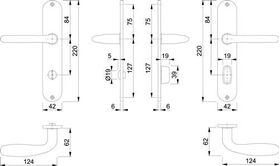 Langschildgarnitur Cardiff E1850Z/302 VA F69 SK/OL 78mm DIN L/R HOPPE