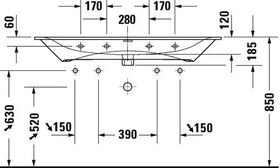 Duravit Waschtisch VIU 1230x490mm m ÜL m HLB 2 Hahnlöcher weiß