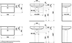 Laufen Waschtisch LAUFEN PRO S Spezialausf o ÜL o HL 700x465mm weiß