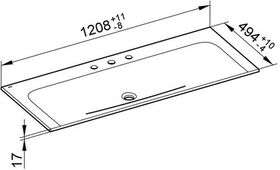 Keuco Keramik-Waschtisch X-LINE 1208x17x494mm m 3L-Boh we KEUCO