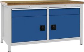 Werkbank signalblau lichtgrau B1500xH859xT750mm Multipl.40mm 2 Schub.2 Tür