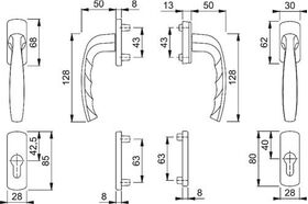 Balkongarnitur NY 0810/961N/U10/… Alu.F1 63-73mm 4-KT.7mm HOPPE