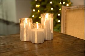 3er-Set LED-Echtwachs-Kerzen im Glas, gold-transparent- VPE: 1