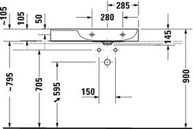 Duravit Waschtisch DURASQUARE o ÜL m HLB Be re 800x470mm o HL weiß