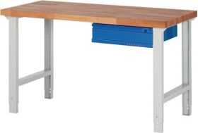 Werkbank Ser.BK 650 B1500xT700xH790-1140mm Buche massiv grau/blau 1 Schubl.TW