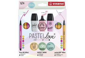 STABILO 'Pastellove' Set 18-teilig 18er Set | 6 x Pen 68, 6 x Pint 88 und 6 x Textmarker Boss
