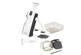 MEDIASHOP Universalhobel Livington 'Turbo Cut' 1 Hobel, 1 Sparschäler, 1 Klingenabdeckung, 1 Fingerschutz, 1 Schneidetrichter, 1 Auffangbehälter und 1 Reinigungshilfe