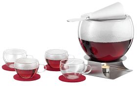 BOHEMIA CRISTAL Feuerzangenbowle-Set 11-teilig. Inhalt: 1 Bowlekörper (3,5 l), 4 Bowletassen (á 250 ml), 4 Filzuntersetzer rot, 1 Feuerzange, 1 Stövchen mit Teelicht