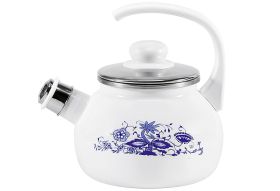 KARL KRÜGER Flötenkessel Zwiebelmuster emailliert 18cm Ø21cm weiß blau