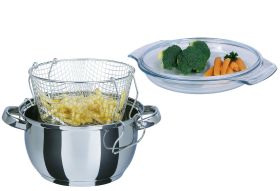 GSW Frittiertopf 3 l Ø22cm Edelstahl mit Glasdeckel und Frittiereinsatz