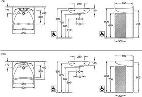 V&B Waschtisch ViCare 600x490mm o ÜL Normalausführung we