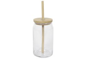 Trinkglas Bambusdeckel+ Halm - 6 VPE