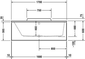 Duravit Rechteck-Badewanne DURASTYLE 1 Rückenschräge links 1700x700mm weiß