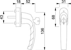 Fenstergriff Atlanta 0530S/US952 Alu.F1/naturf.32-42mm abschl.HOPPE