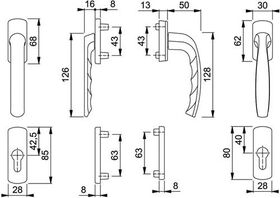 Balkongarnitur NY 099KH/961N/U10/… Alu.F1 63-73mm 4-KT.7mm HOPPE