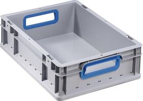 Transportstapelbehälter L400xB300xH120mm grau PP offener Griff blau