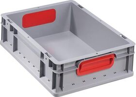 Transportstapelbehälter L400xB300xH120mm grau PP geschlossener Griff rot