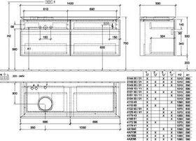 V&B Waschtischunterschrank LEGATO 1400x550x500mm Glossy White