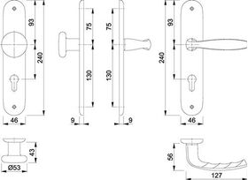 Langschildgarnitur NY 53/273P/1810 Alu.F1 PZ 72mm DIN L/R HOPPE