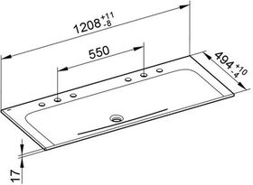 Keuco Keramik-Waschtisch X-LINE 1208x17x494mm m 2x3L-Boh we KEUCO