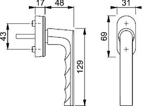Fenstergriff Hamburg 0700/UD9020 Alu.F9/stahlfarben 32-42mm Stand.HOPPE