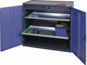 Werkzeug-/Beistellschrank H1000xB1000xT500mm 2Schubl.,2Bd.anthrazit/blau TECWERK