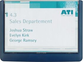 Türschild ABS B.149xH.105,5mm Sichtfenster Acryl Rücken blau