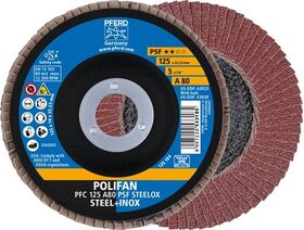 Fächerscheibe POLIFAN A PSF STEELOX Ø 125 mm Körnung 80 konisch Stahl/INOX Korund A PFERD - VPE: 10