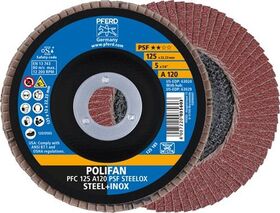Fächerscheibe POLIFAN A PSF STEELOX Ø 125 mm Körnung 120 konisch Stahl/Holz Korund A PFERD - VPE: 10