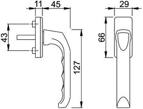 Fenstergriff London 013/U34 Alu.F1/naturf.32mm Stand.HOPPE