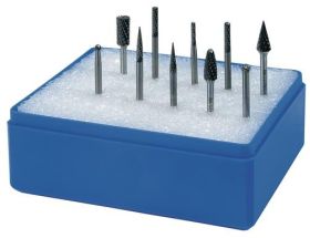 Kleinfrässtiftesatz Schaft-D.3mm 10-tlg.HM Verz.Kreuz Ku.-Kass.TECWERK