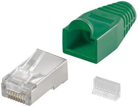 RJ45-Stecker, CAT 5e STP geschirmt mit Knickschutztülle, Grün- VPE: 10