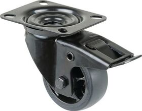 Lenkrolle D.80mm Trgf.100kg m.Festst.Gum.104x80mm schwarz BS ROLLEN