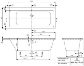 V&B Whirlpoolsystem SUBWAY m BW R-eck 170x75 Tech. Pos 2 we