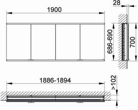 Keuco Spiegelschrank ROYAL MODULAR 2.0 Breite 1900mm Höhe 700mm Tiefe 120mm