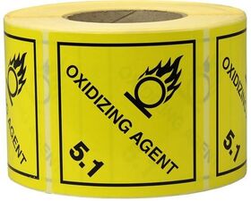 Etiketten Maße 100x100mm Papier gelb Aufdruck Oxidizing Agent TRANSPAK